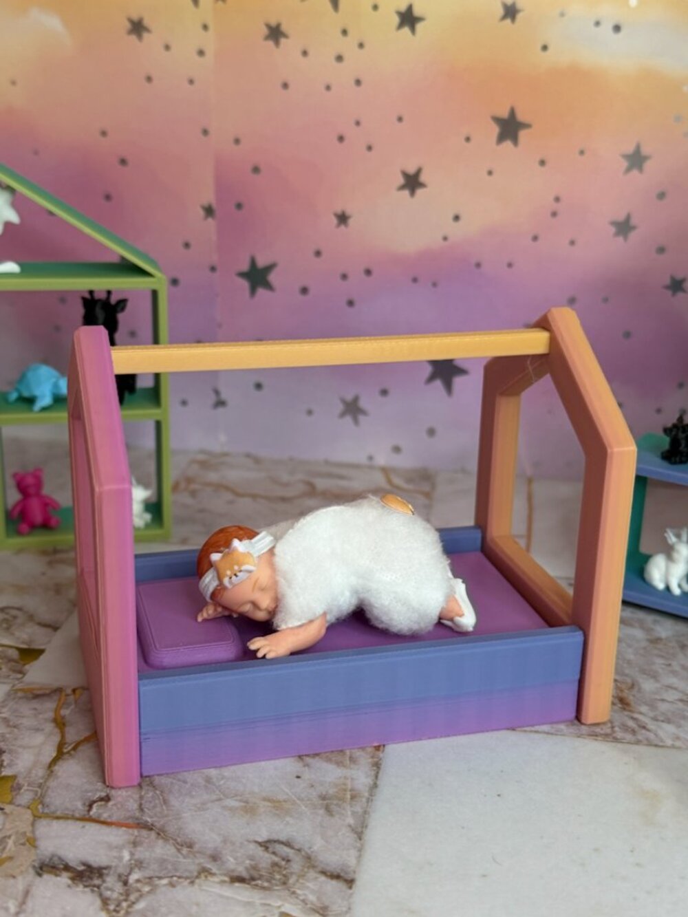 Baby Doll Canopy Bed | 3D Printed 2.5 Inch Dollhouse Furniture